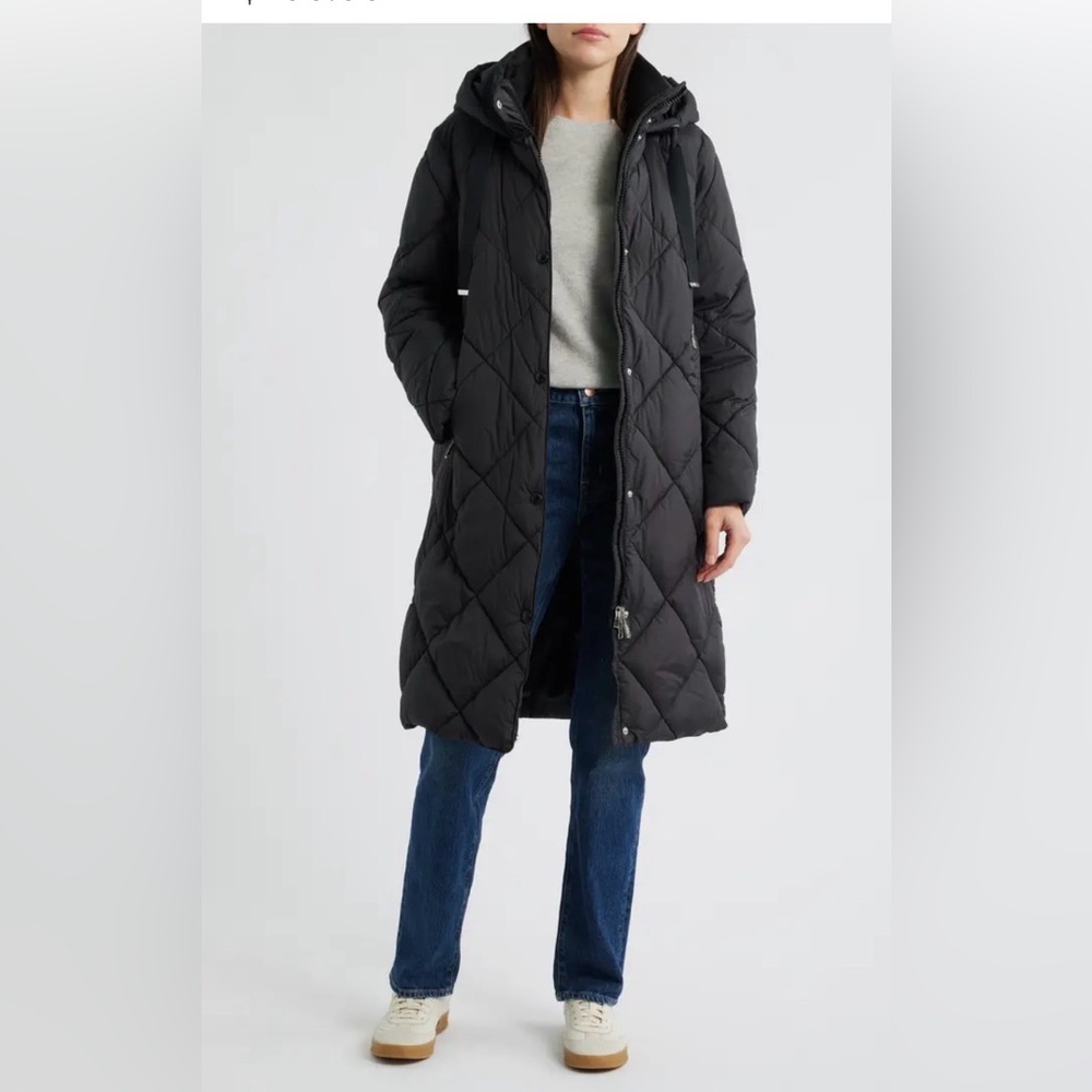 Sam Edelman Black Quilted Puffer Coat Size Large *Flaw NWOT $200 retail